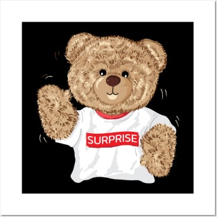 Hello with teddy bear typography design Posters and Art